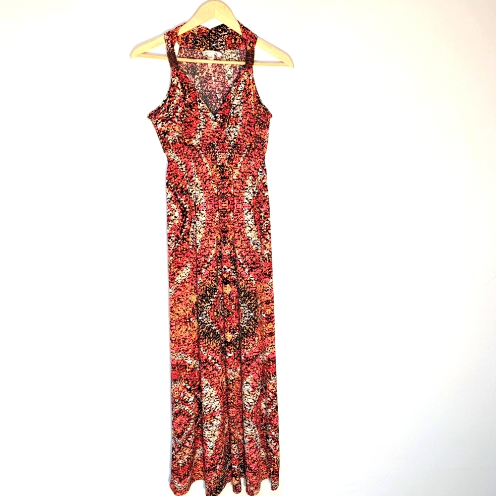 JohnPaulRichard Multicolor Print Sleeveless Stretch Maxi Dress, Small